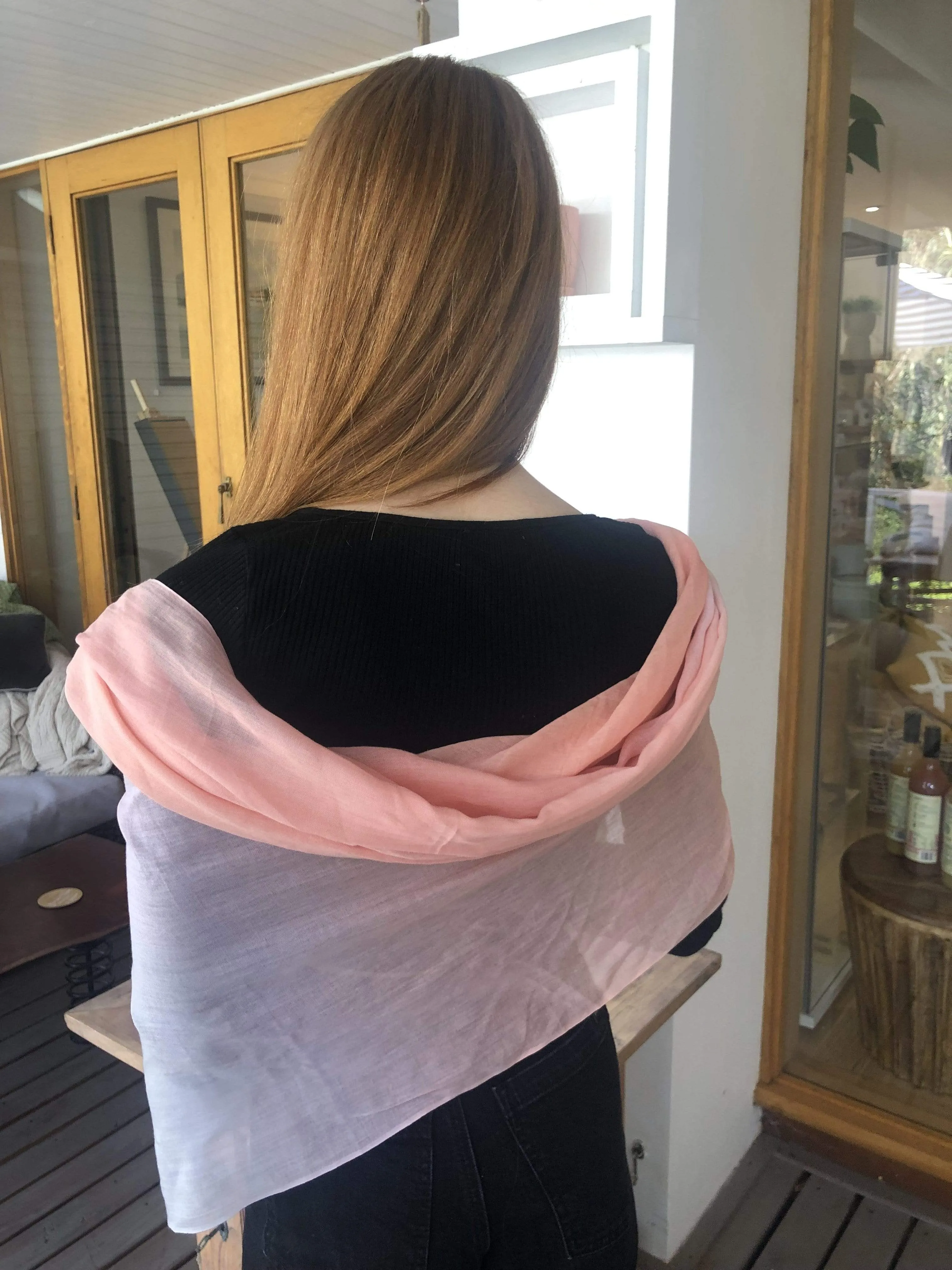 🏝 Summer Scarf Shawl - Apricot  Grey Ombre Scarf Cotton