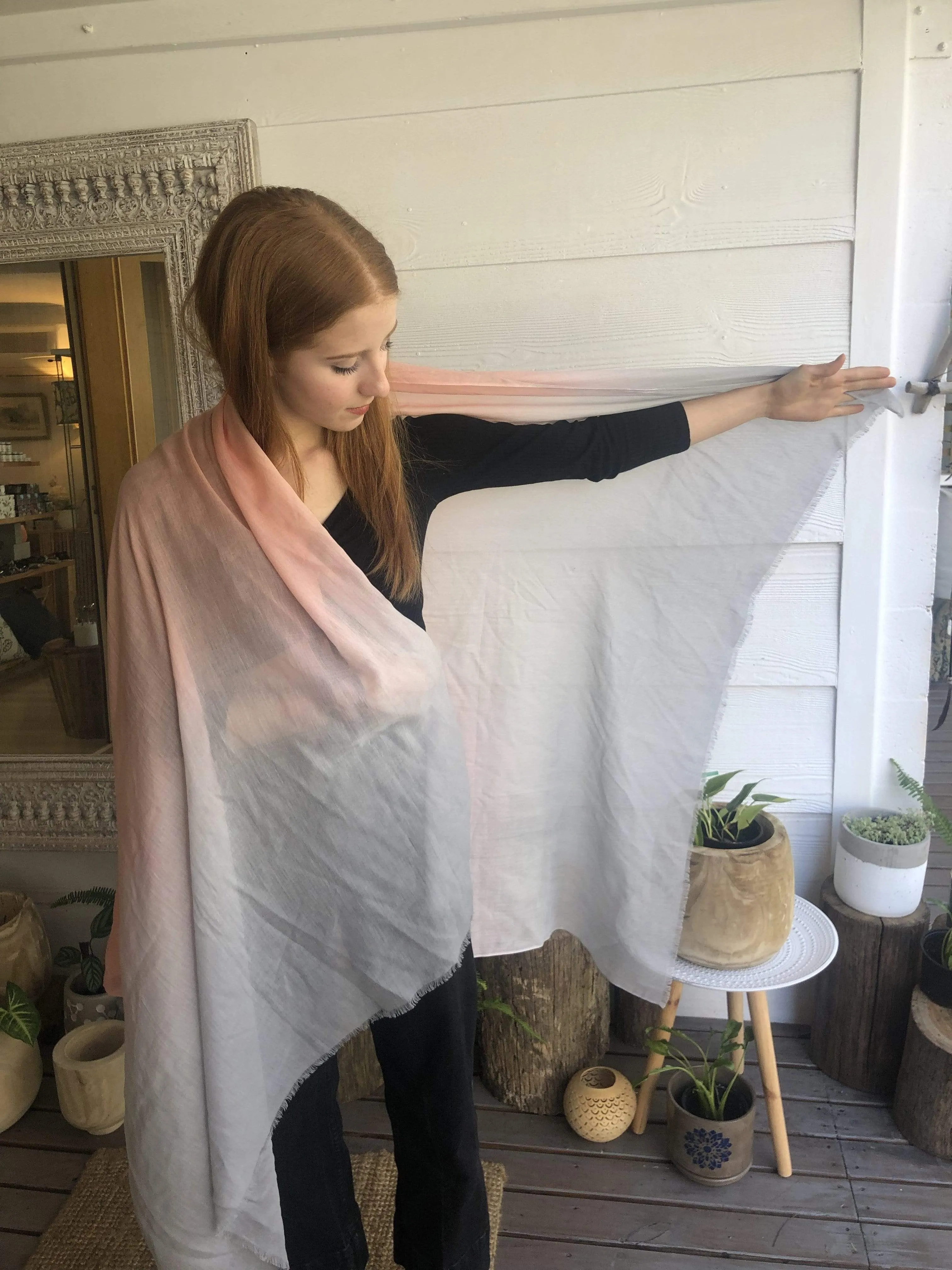 🏝 Summer Scarf Shawl - Apricot  Grey Ombre Scarf Cotton