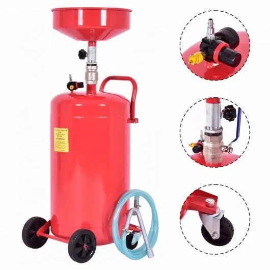 20 Gallon Waste Oil Drain Capacity Tank Air Operate Drainer Portable Wheel Hose