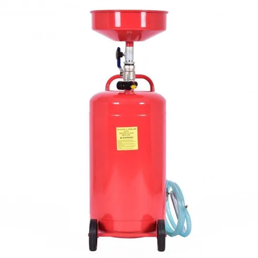 20 Gallon Waste Oil Drain Capacity Tank Air Operate Drainer Portable Wheel Hose