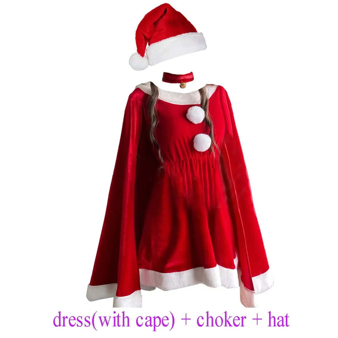 2021 Women Christmas Xmas Party Sexy Lady Santa Claus Cosplay Costume Lingeries Winter Red Dress with Cape Maid Uniform