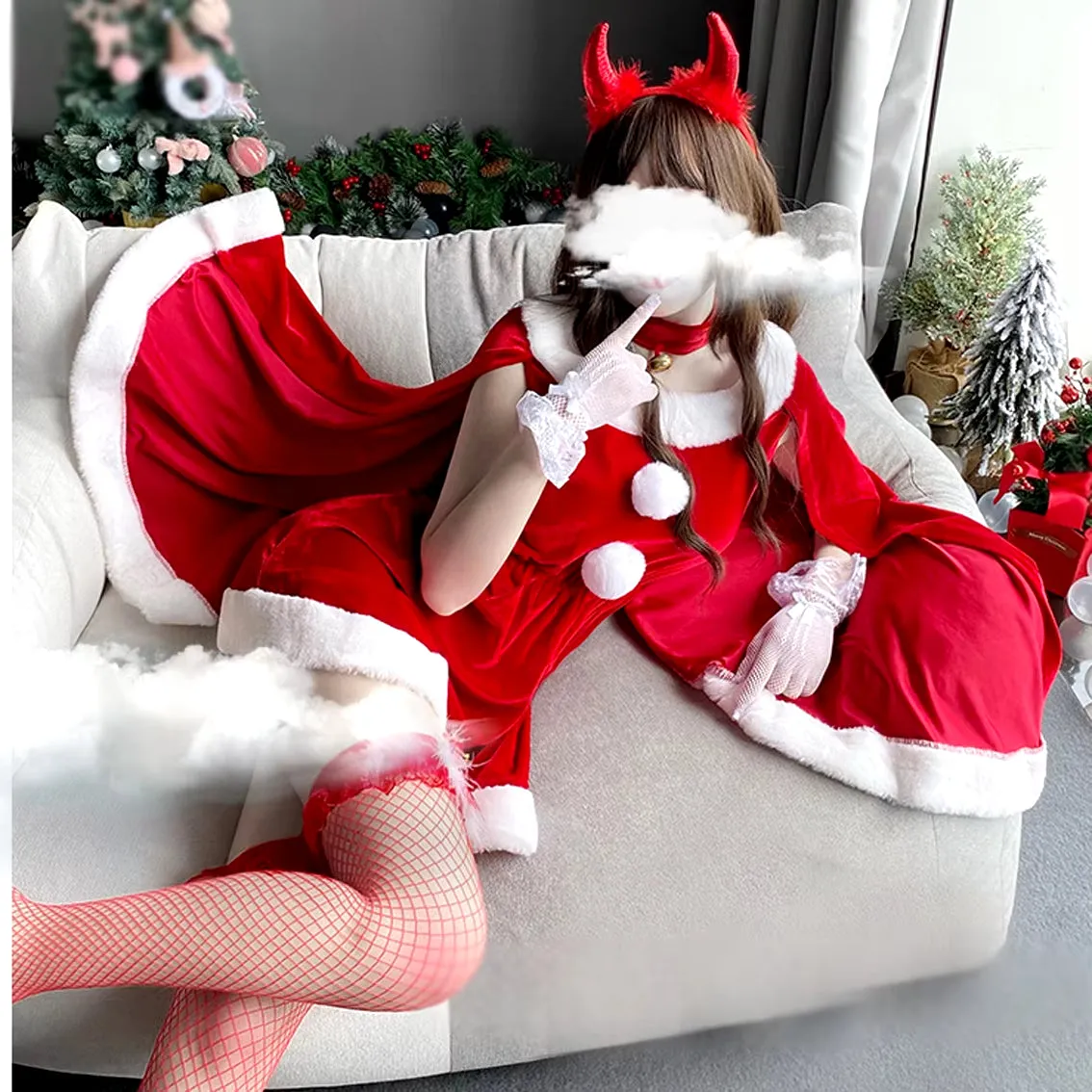 2021 Women Christmas Xmas Party Sexy Lady Santa Claus Cosplay Costume Lingeries Winter Red Dress with Cape Maid Uniform