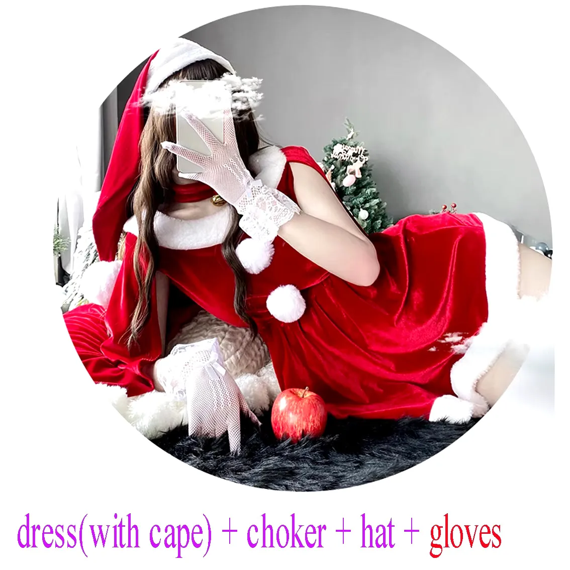 2021 Women Christmas Xmas Party Sexy Lady Santa Claus Cosplay Costume Lingeries Winter Red Dress with Cape Maid Uniform