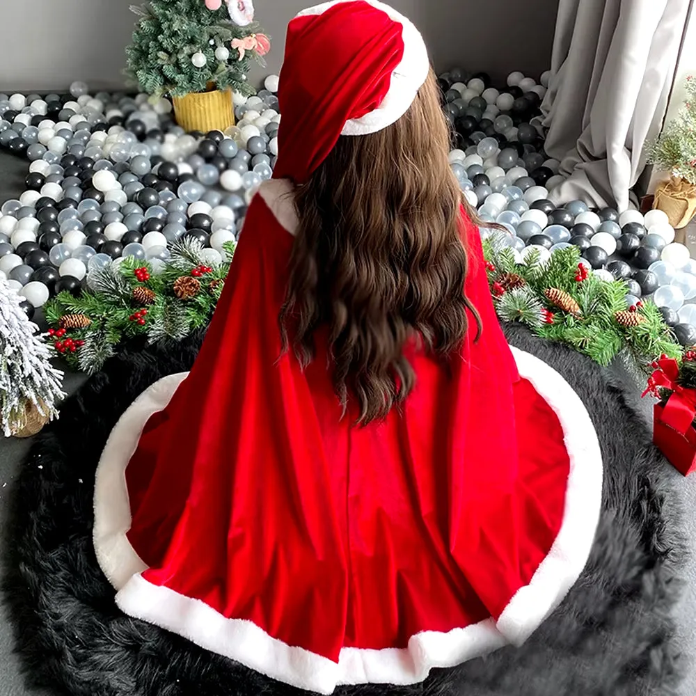 2021 Women Christmas Xmas Party Sexy Lady Santa Claus Cosplay Costume Lingeries Winter Red Dress with Cape Maid Uniform