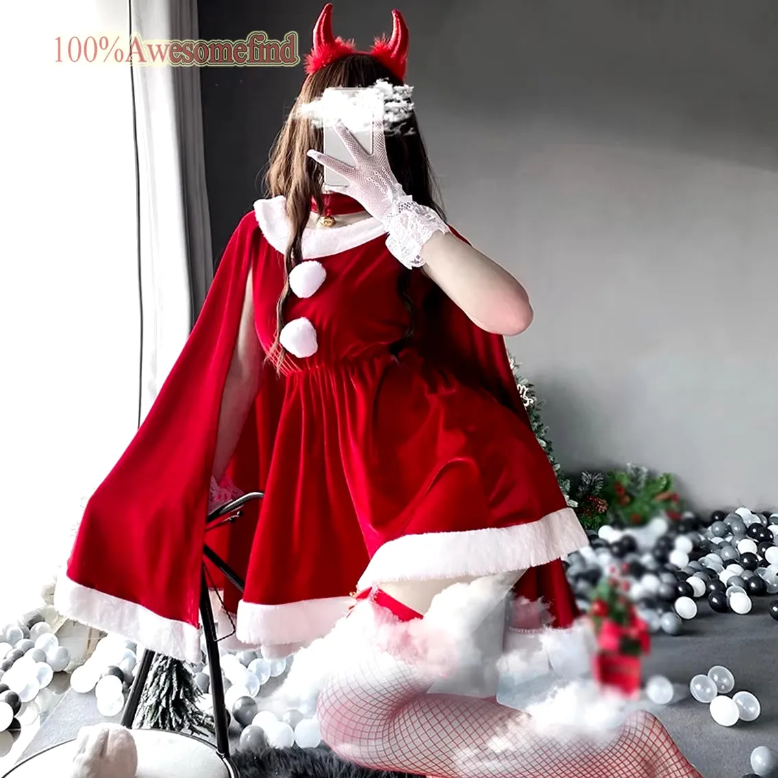 2021 Women Christmas Xmas Party Sexy Lady Santa Claus Cosplay Costume Lingeries Winter Red Dress with Cape Maid Uniform