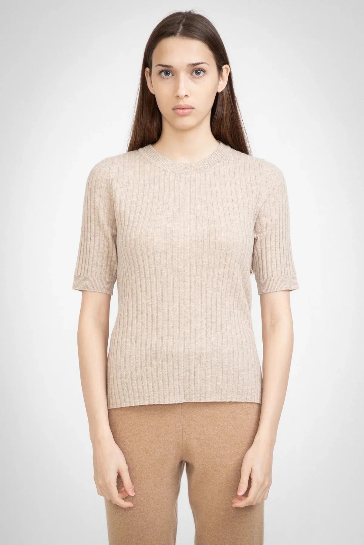 Aleger Cashmere Short Sleeve Tee in Champagne