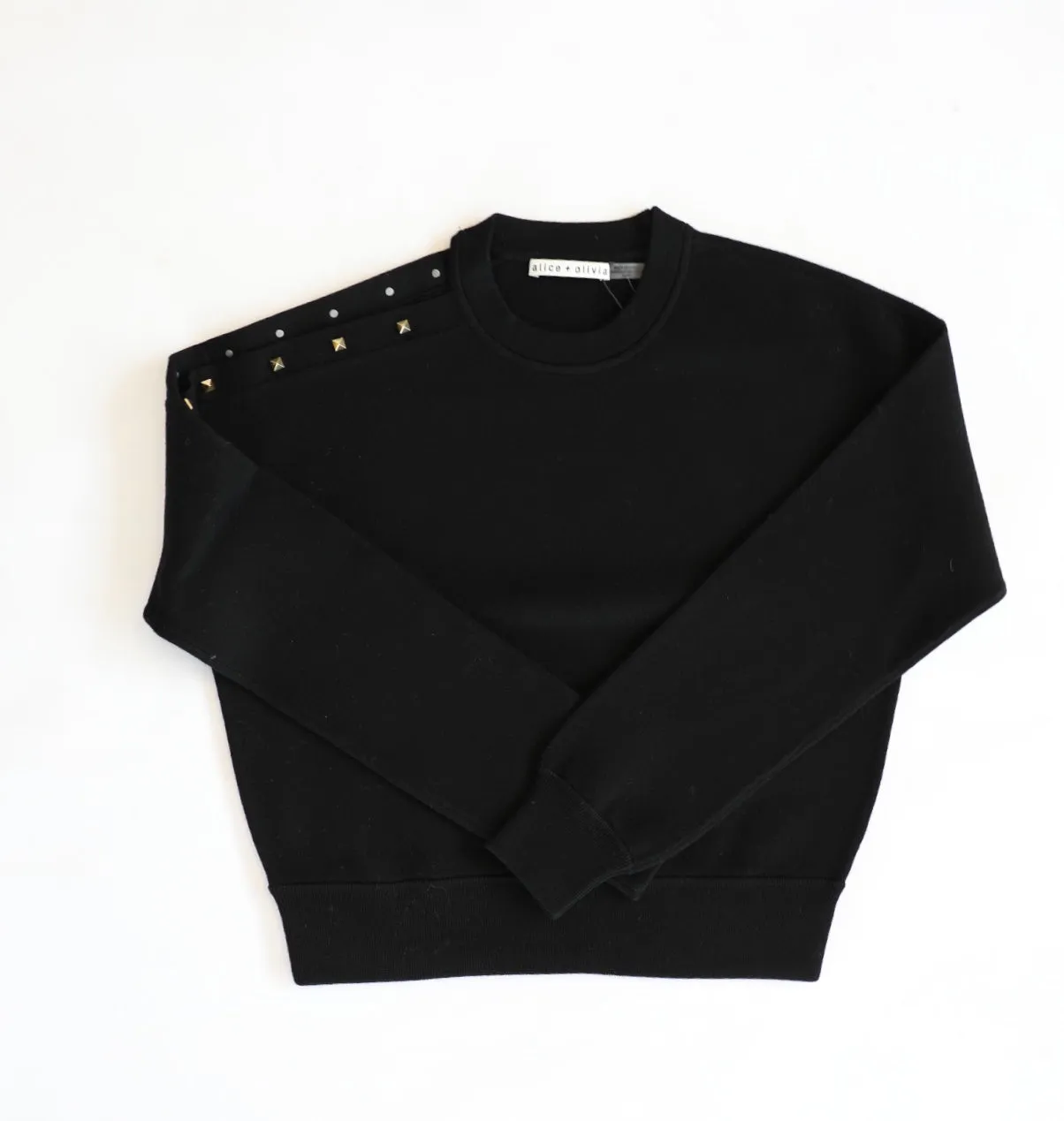 Alice   Olivia - Michael Crewneck Pullover with Cut Shoulder Black/Gold