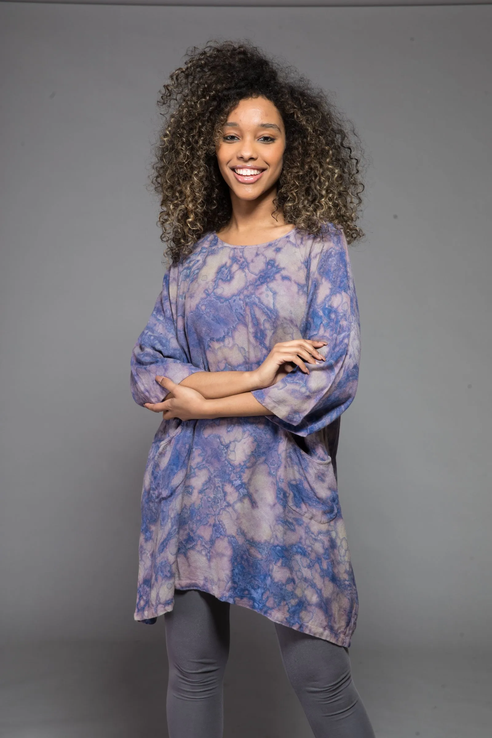 Aliza Tunic Hand Dye Shibori in Sustainable Moss Crepe- Last 1 in Size S/M(10 To 14)