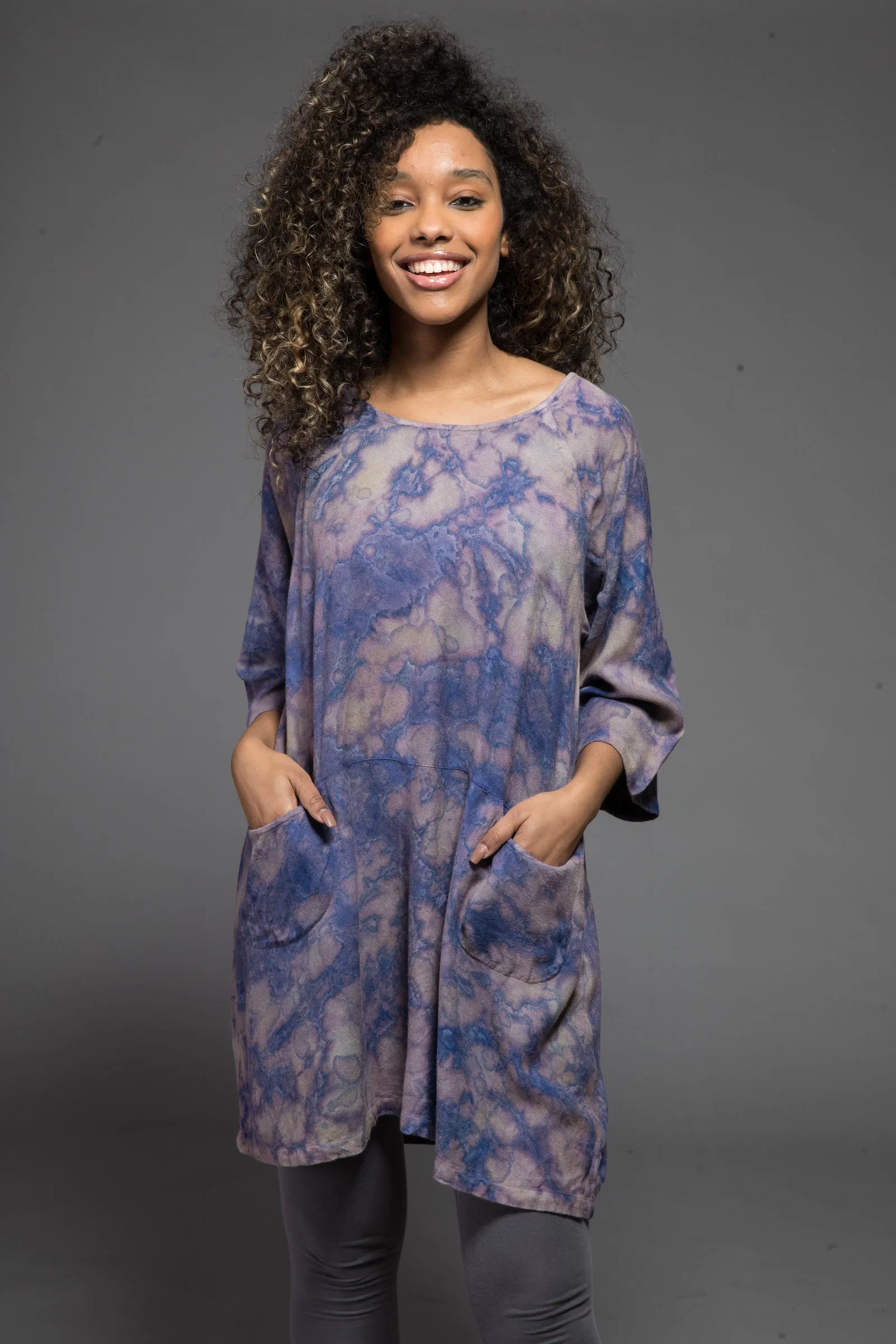 Aliza Tunic Hand Dye Shibori in Sustainable Moss Crepe- Last 1 in Size S/M(10 To 14)