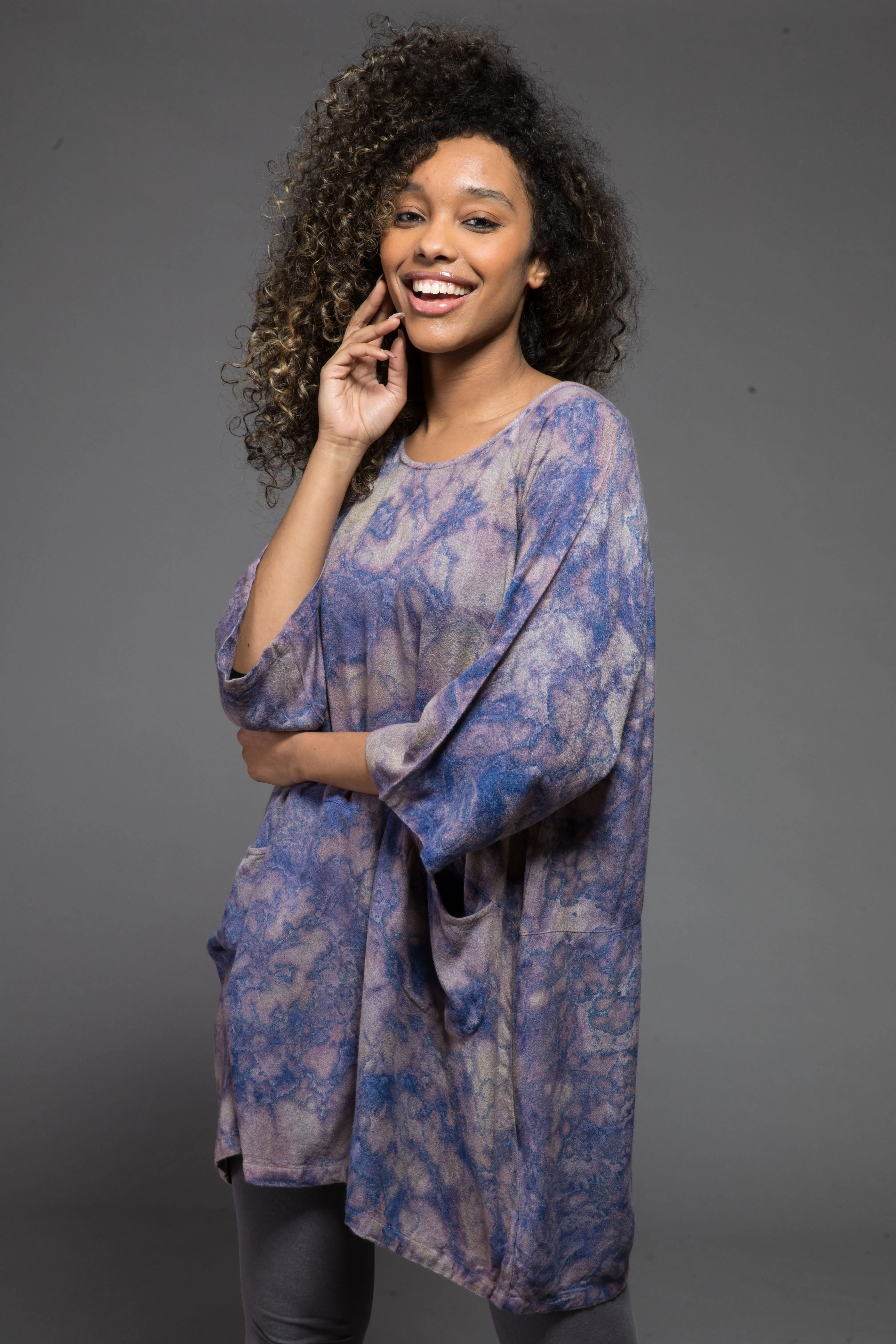 Aliza Tunic Hand Dye Shibori in Sustainable Moss Crepe- Last 1 in Size S/M(10 To 14)