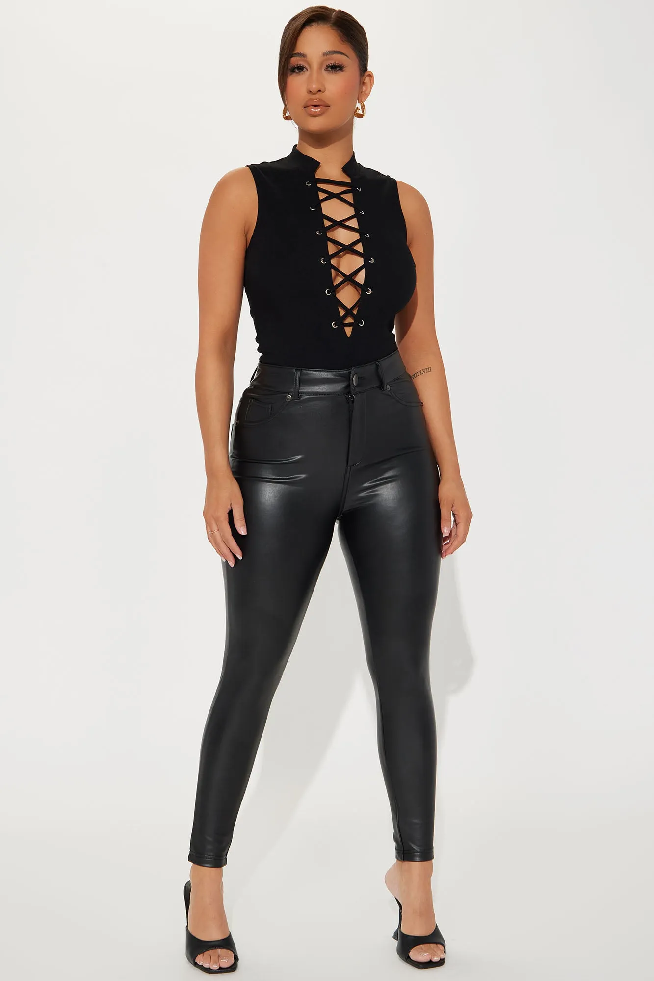 All Needs Met Lace Up Bodysuit - Black