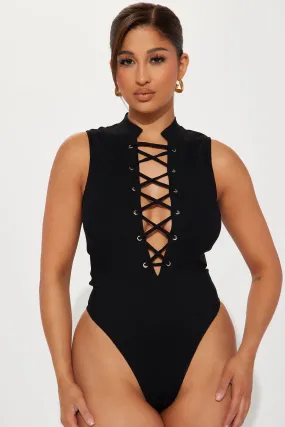 All Needs Met Lace Up Bodysuit - Black