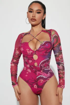 Always Slaying Mesh Bodysuit - Fuchsia/combo