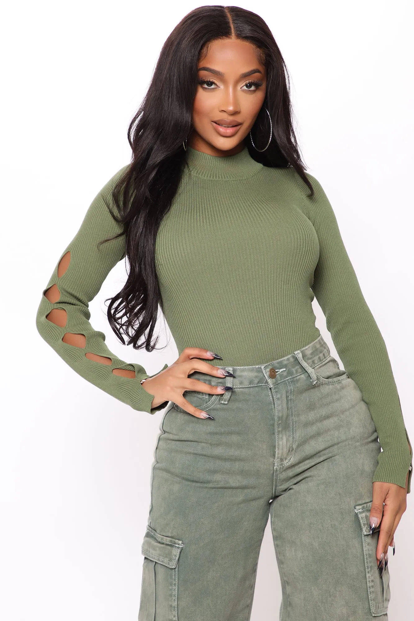 Anisa Cut Out Bodysuit - Olive