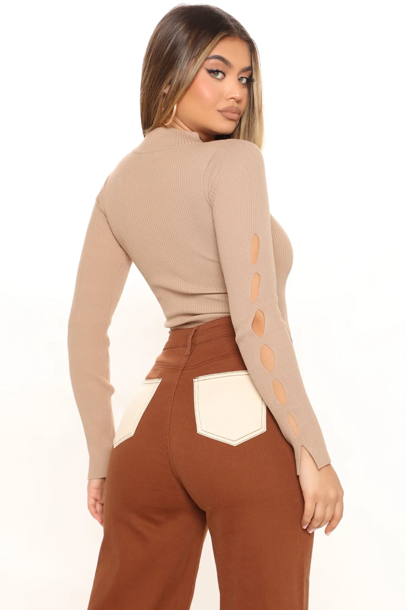 Anisa Cut Out Bodysuit - Taupe