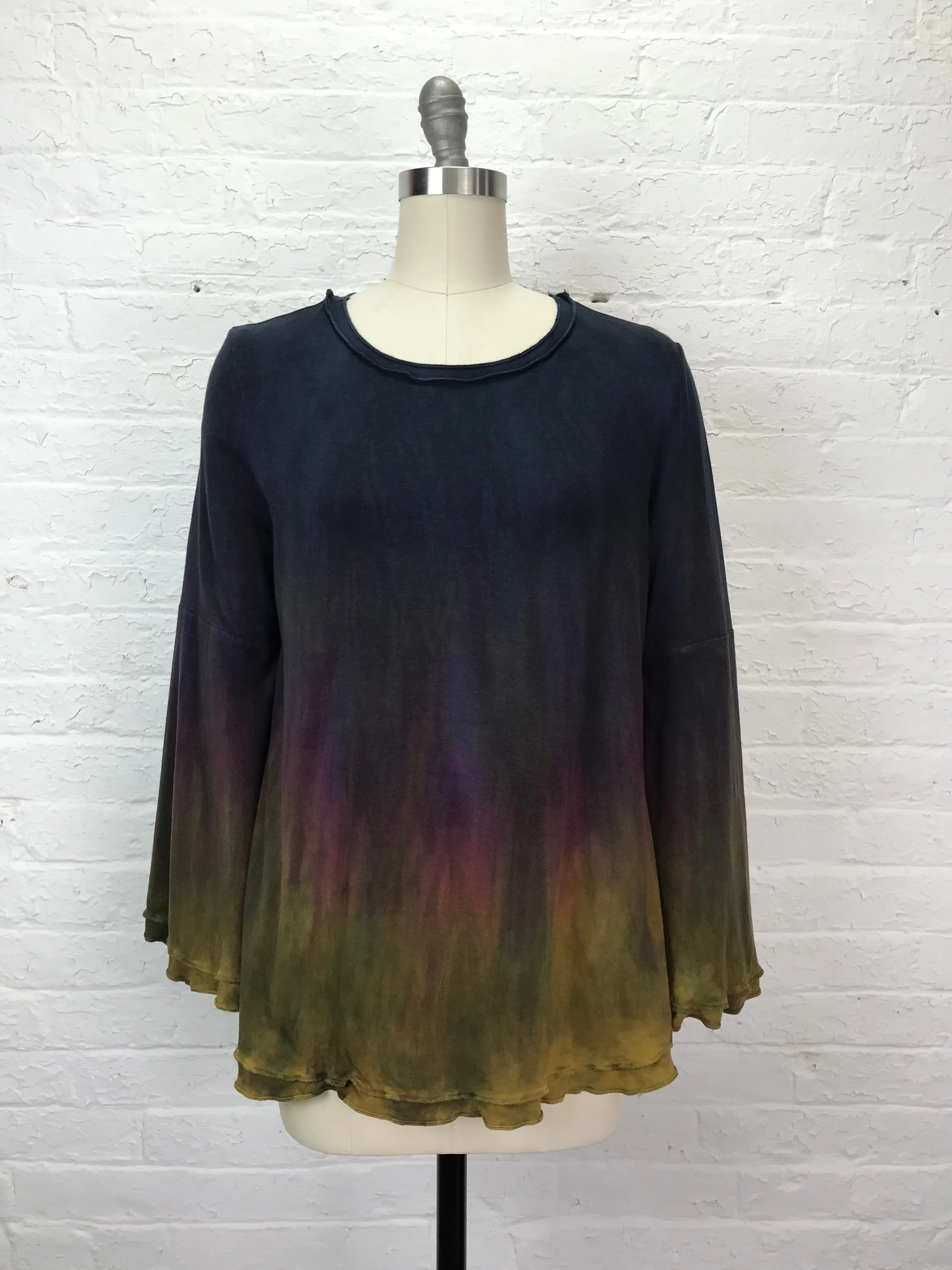 Anna Ruffled Long Bell Sleeve Tunic in Iridescent Rainbow - Medium