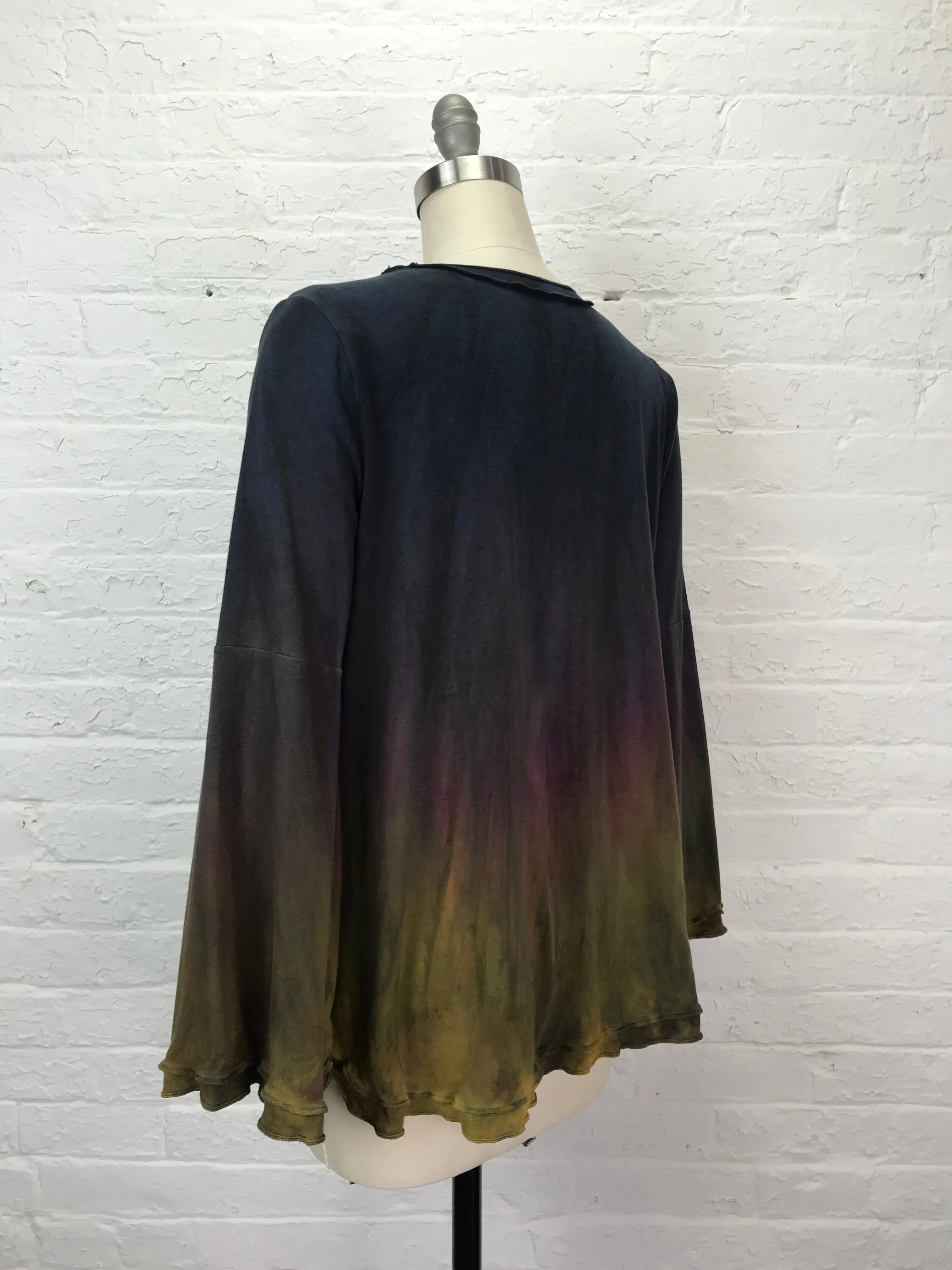 Anna Ruffled Long Bell Sleeve Tunic in Iridescent Rainbow - Medium