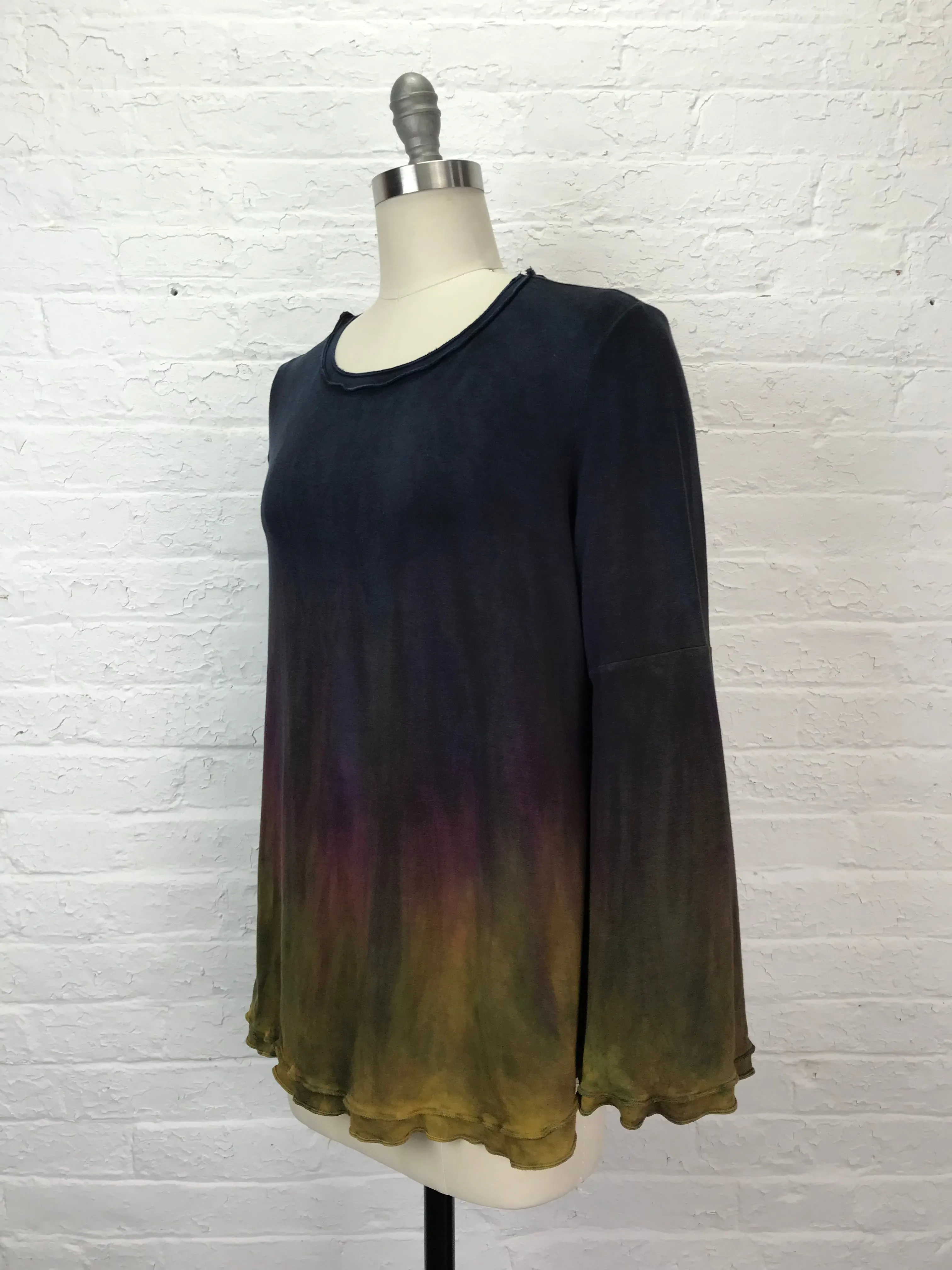 Anna Ruffled Long Bell Sleeve Tunic in Iridescent Rainbow - Medium