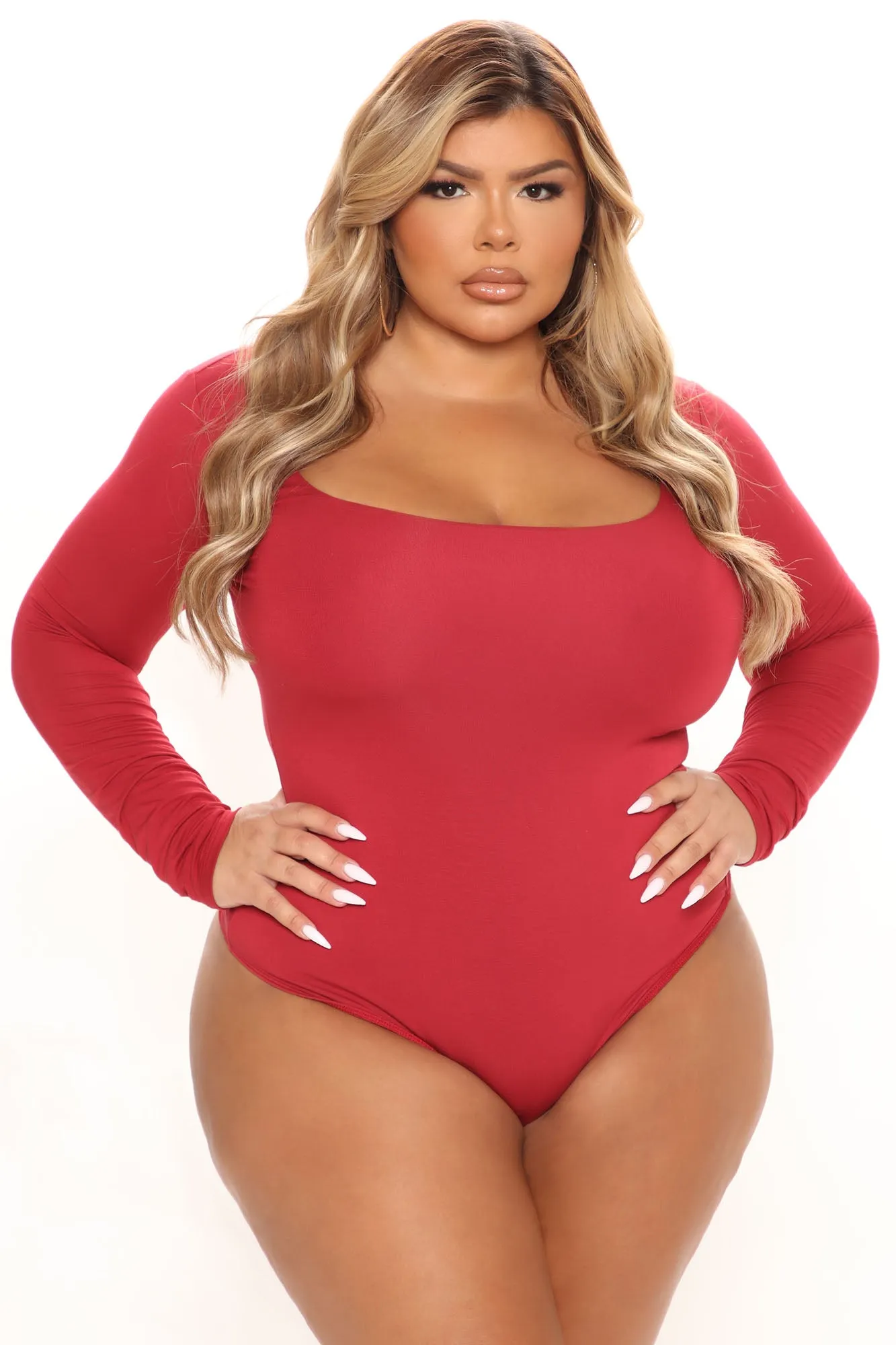 Anything But Square Long Sleeve Bodysuit - Burgundy