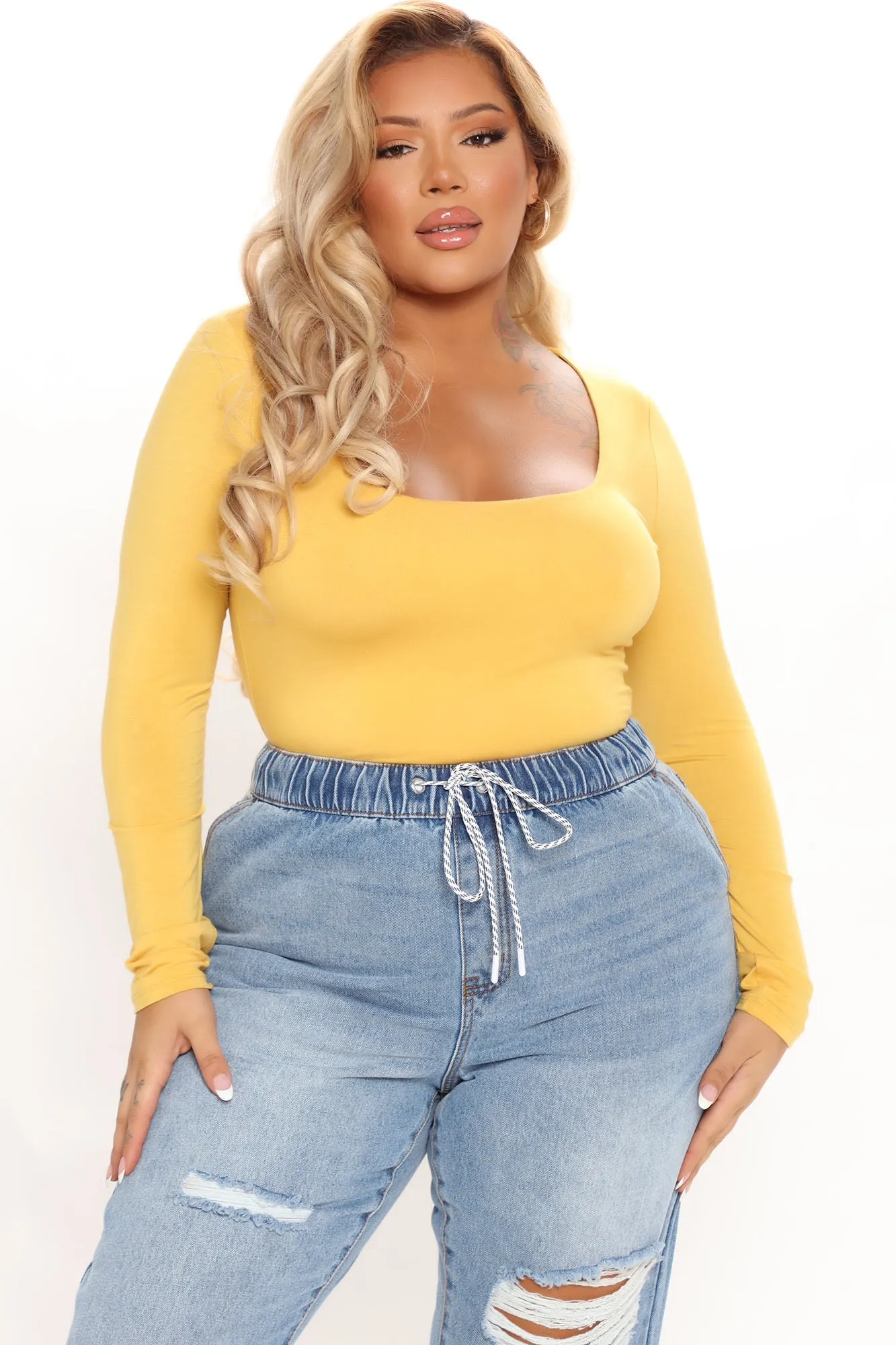 Anything But Square Long Sleeve Bodysuit - Mustard