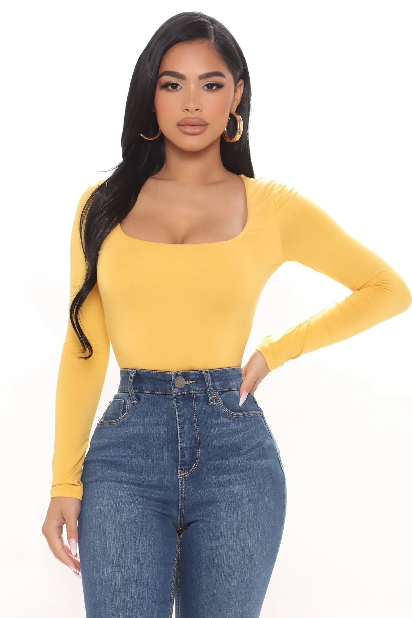 Anything But Square Long Sleeve Bodysuit - Mustard