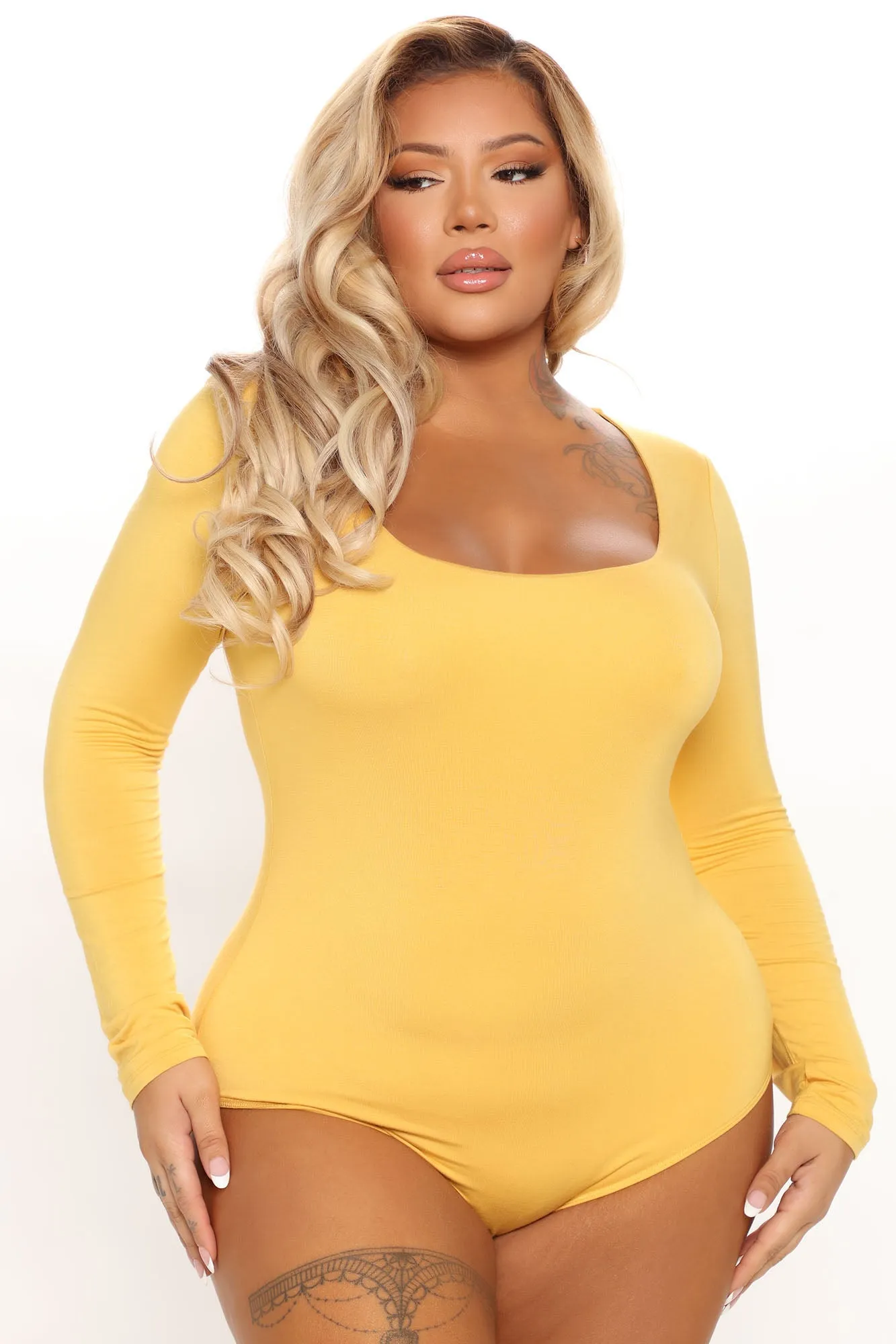 Anything But Square Long Sleeve Bodysuit - Mustard