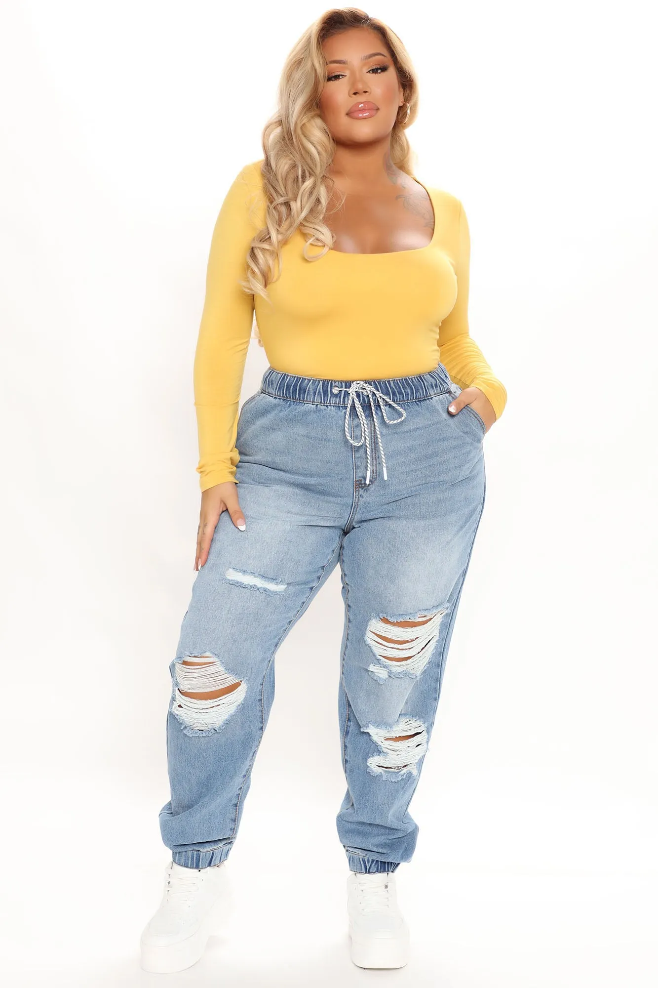 Anything But Square Long Sleeve Bodysuit - Mustard