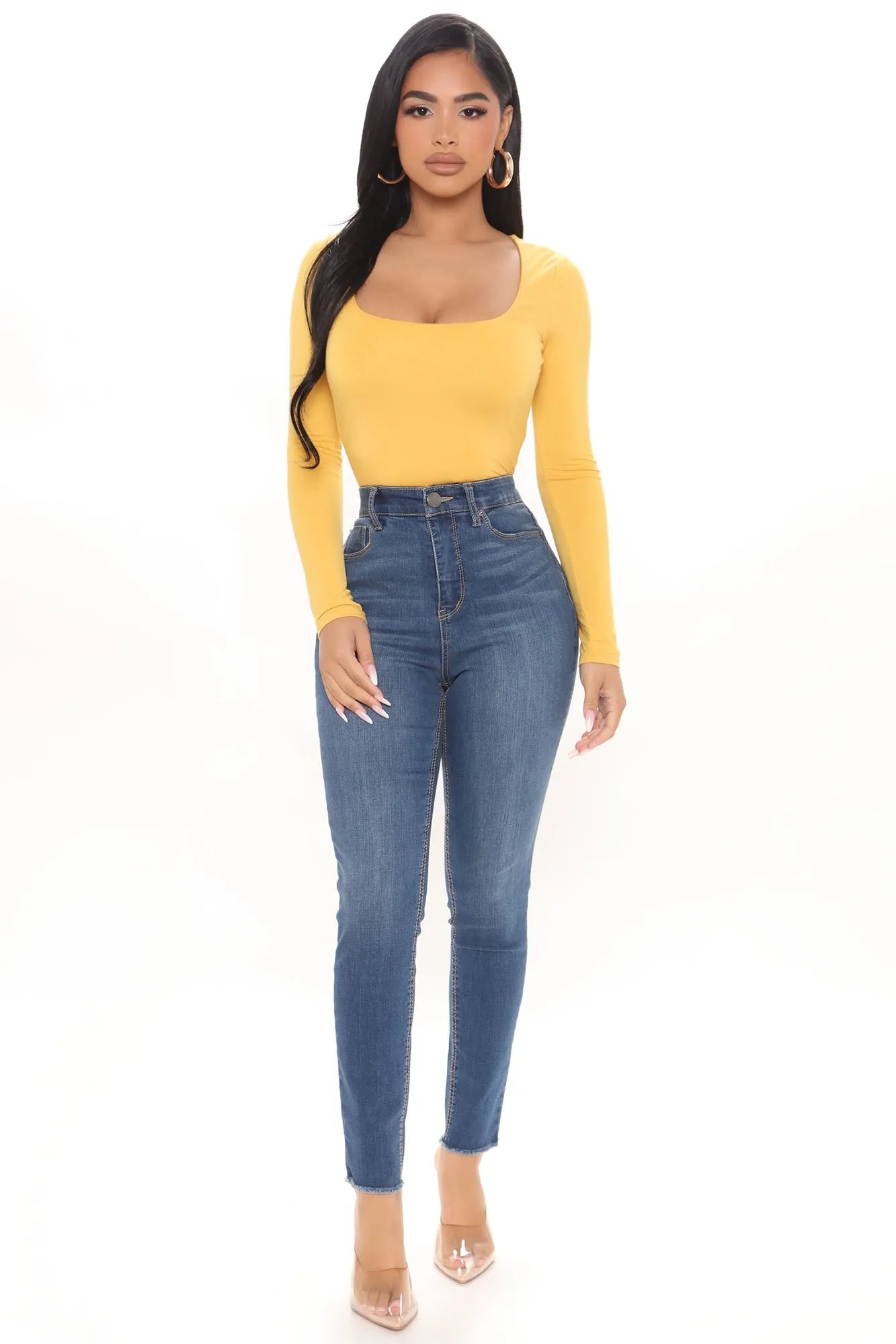 Anything But Square Long Sleeve Bodysuit - Mustard