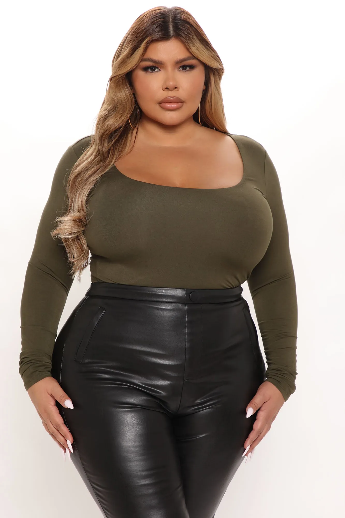 Anything But Square Long Sleeve Bodysuit - Olive