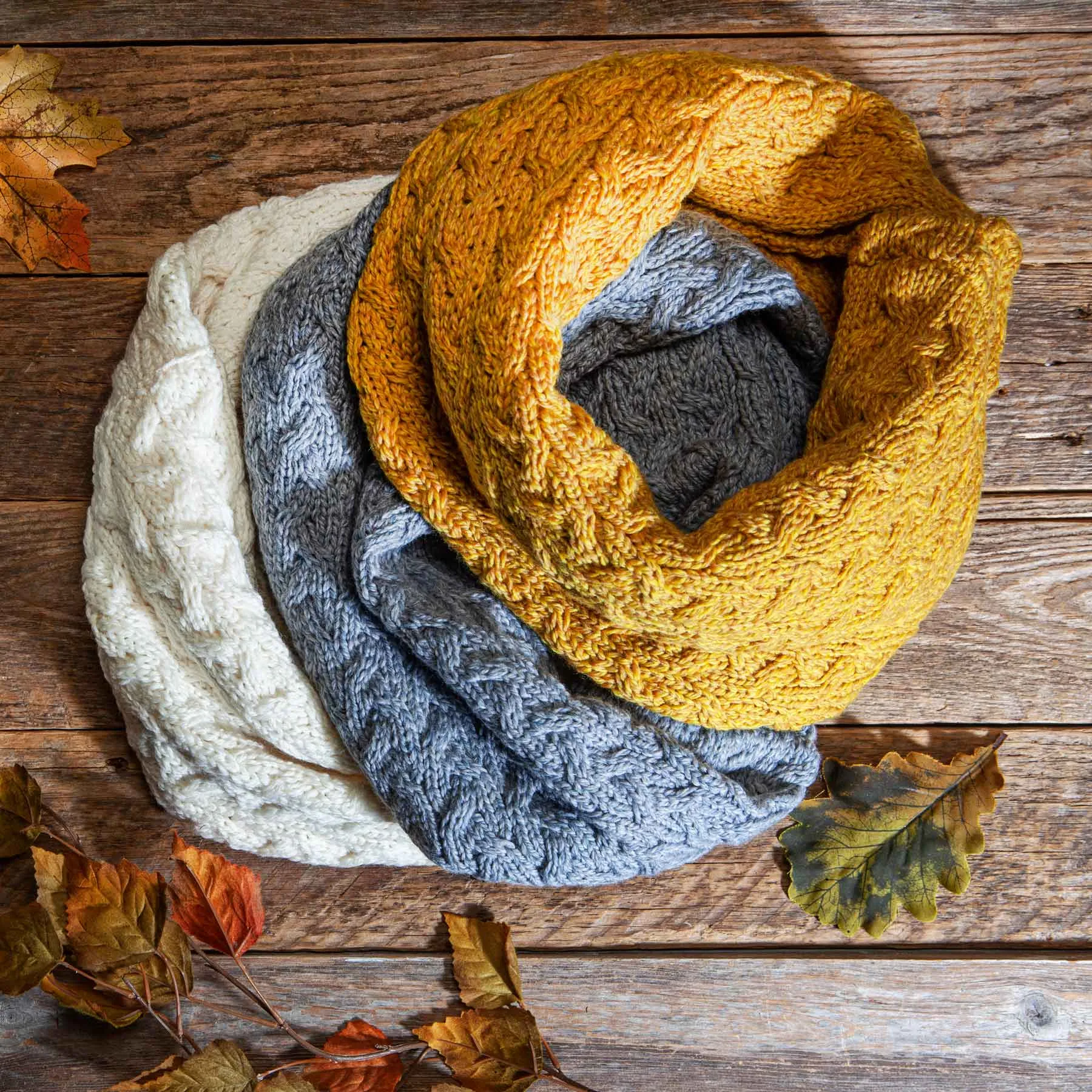 Aran Knit Infinity Scarf- Denim Blue