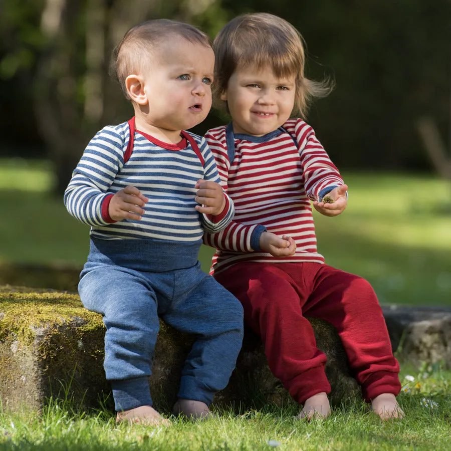 Baby Long Sleeve Top in 100% Organic Wool - Stripes (0-3y)