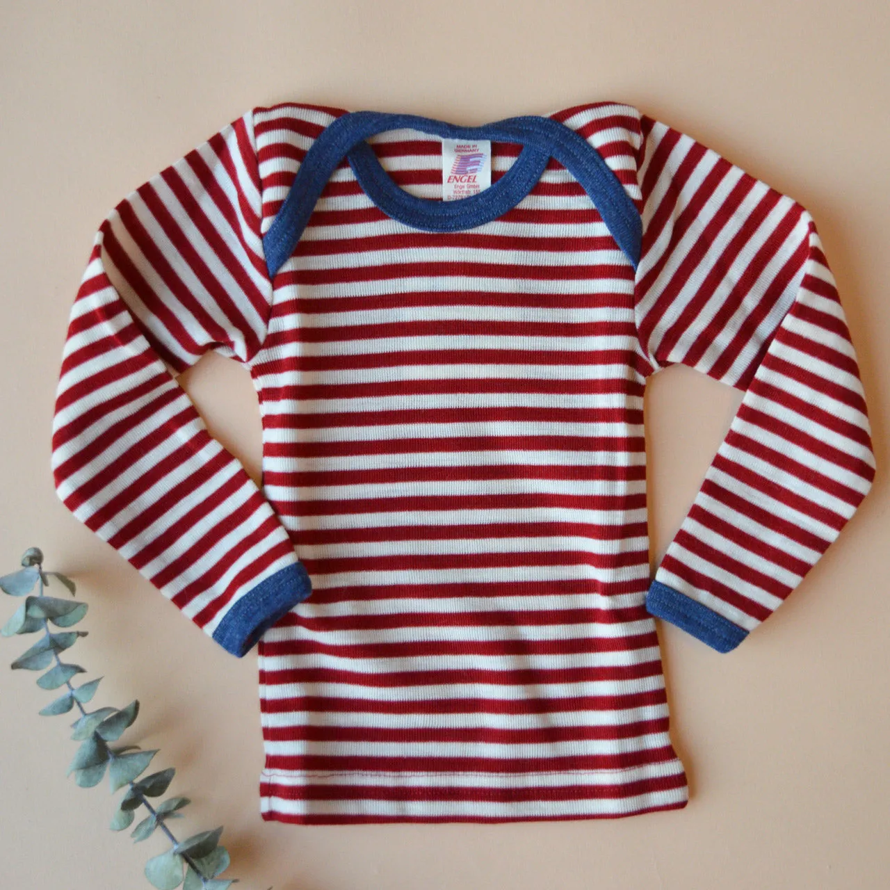 Baby Long Sleeve Top in 100% Organic Wool - Stripes (0-3y)