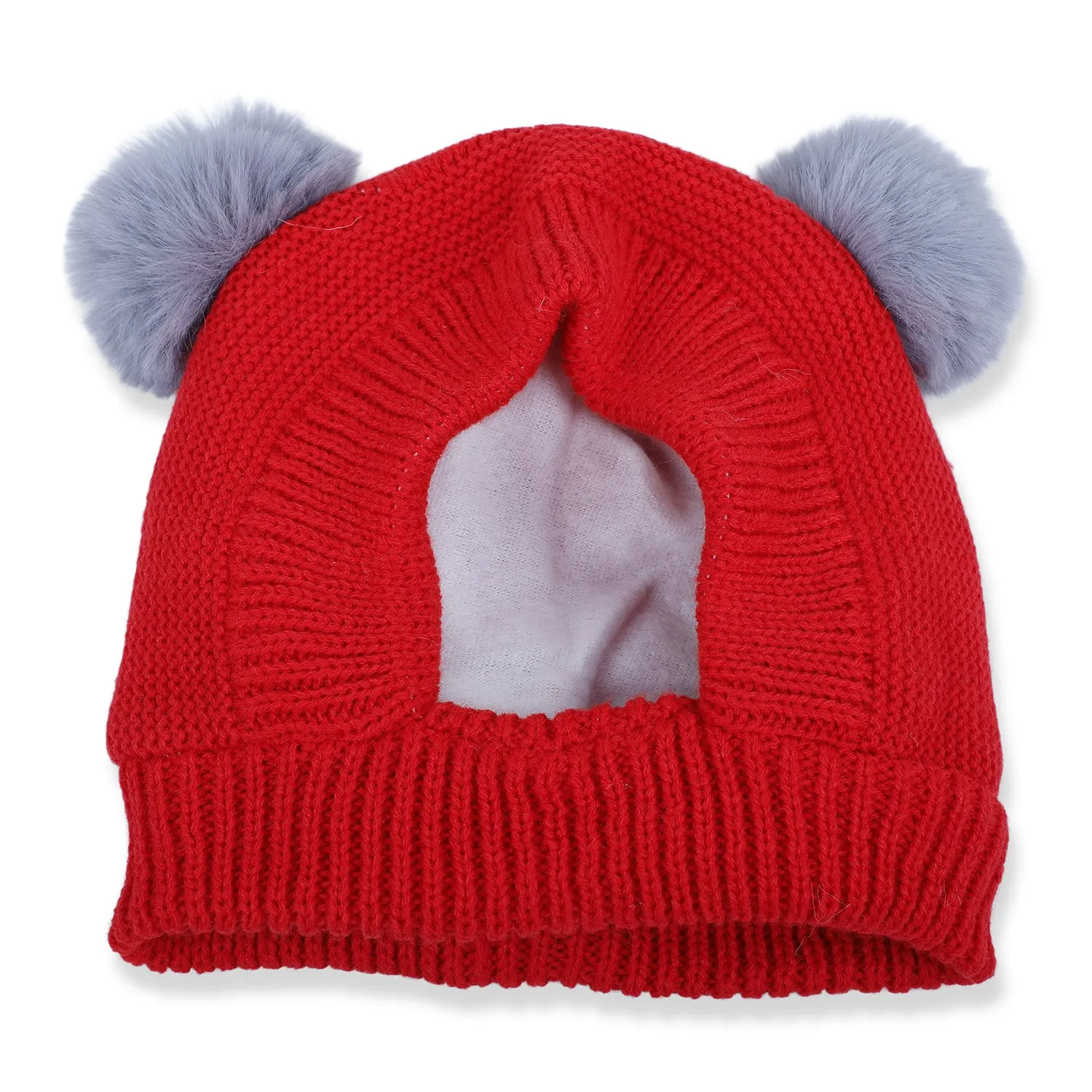 Baby Moo Adorable Pom Pom Knitted Beanie Woollen Cap - Red