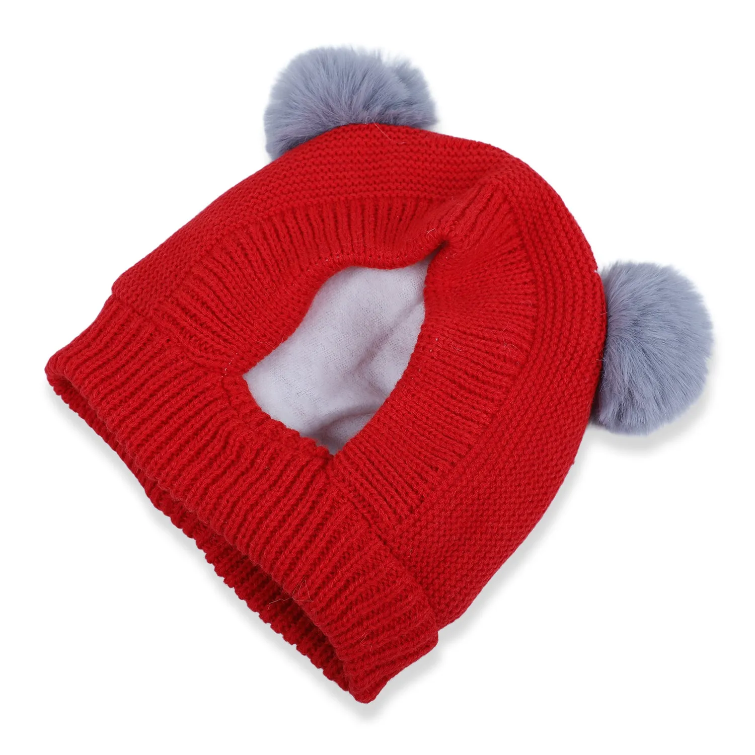 Baby Moo Adorable Pom Pom Knitted Beanie Woollen Cap - Red