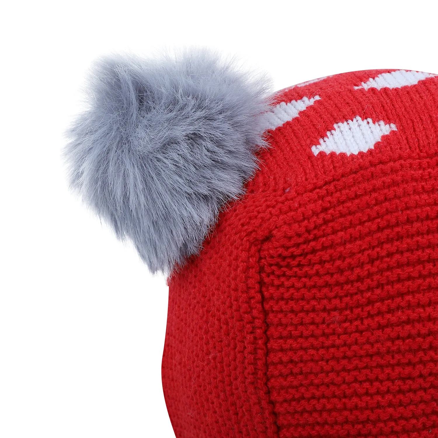 Baby Moo Adorable Pom Pom Knitted Beanie Woollen Cap - Red