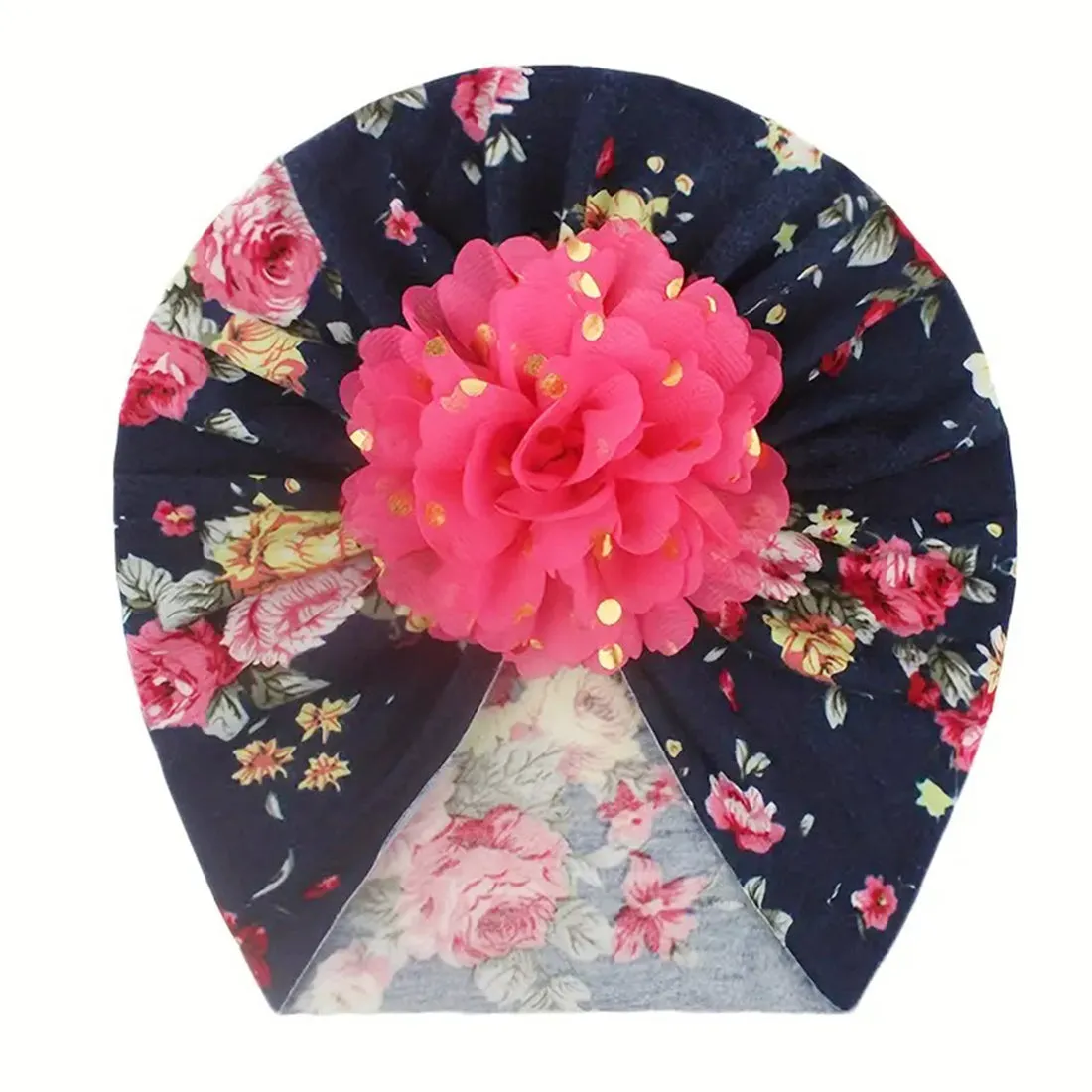 Babymoon Beanie Floral Turban Knot Kids Cap| Darkblue