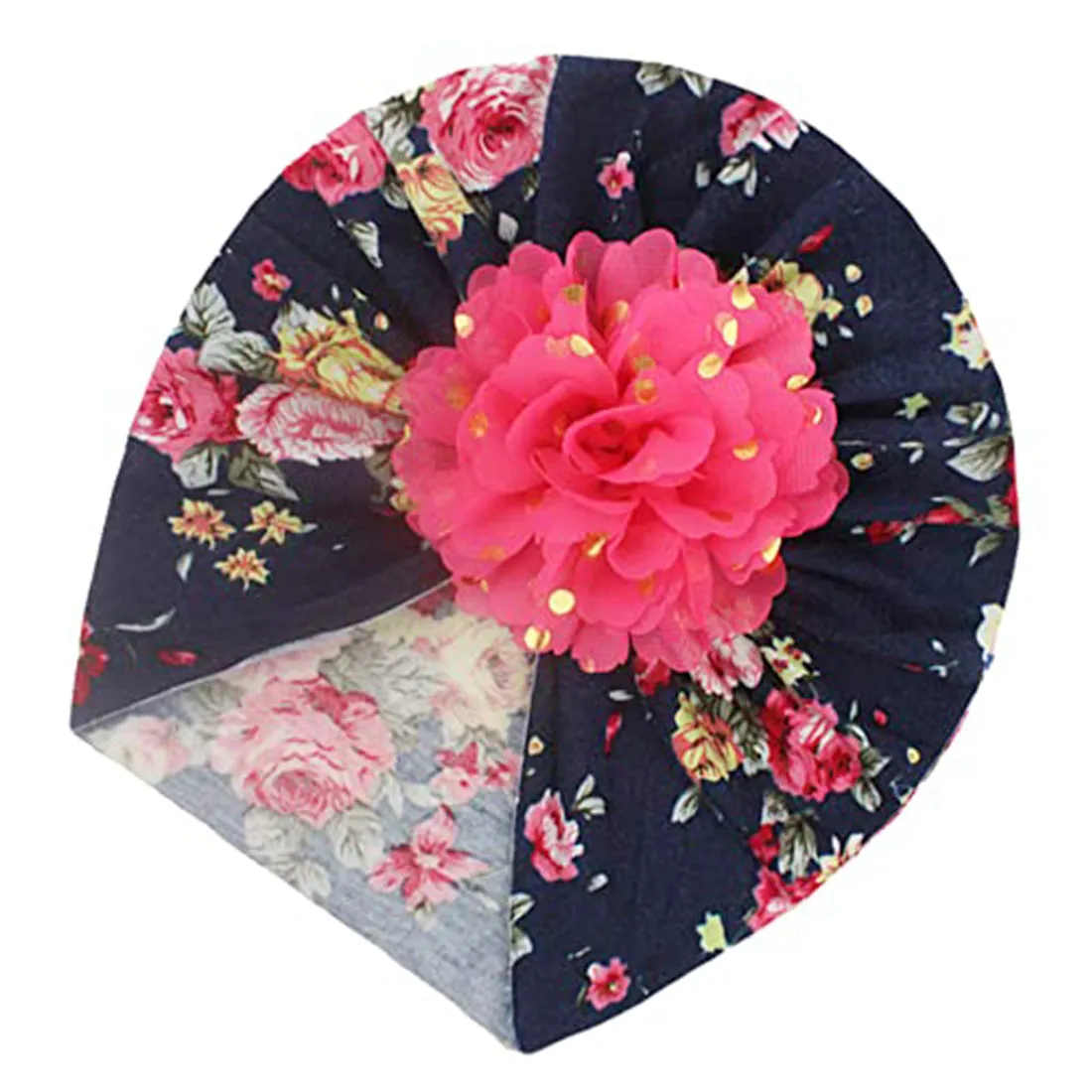 Babymoon Beanie Floral Turban Knot Kids Cap| Darkblue