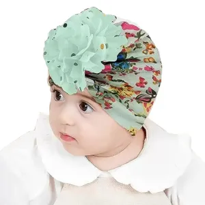 Babymoon Beanie Floral Turban Knot Kids Cap| Green