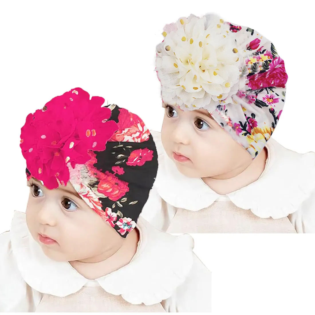 Babymoon Beanie Floral Turban Knot Kids Cap| Pack Of 2