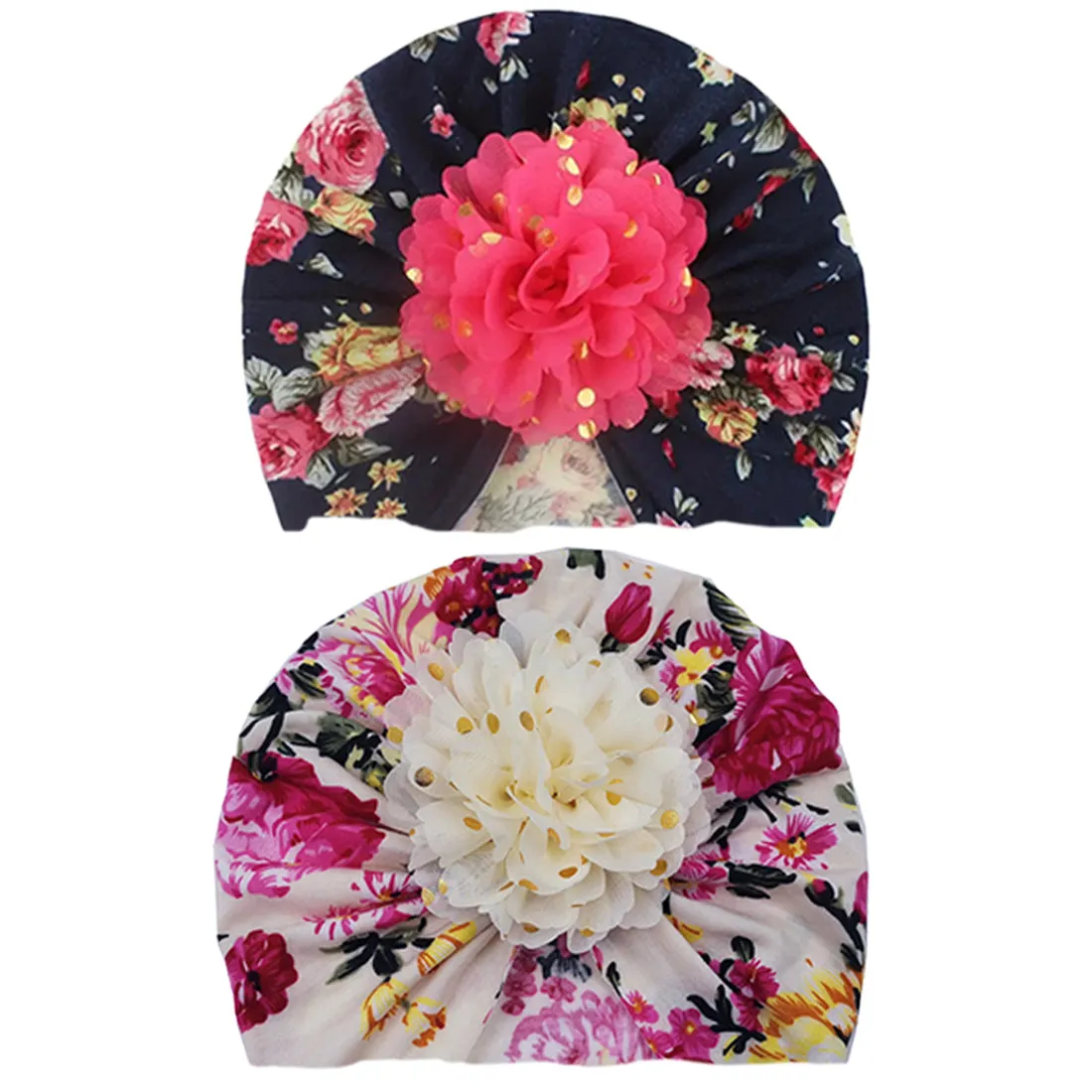 Babymoon Beanie Floral Turban Knot Kids Cap| Pack Of 2