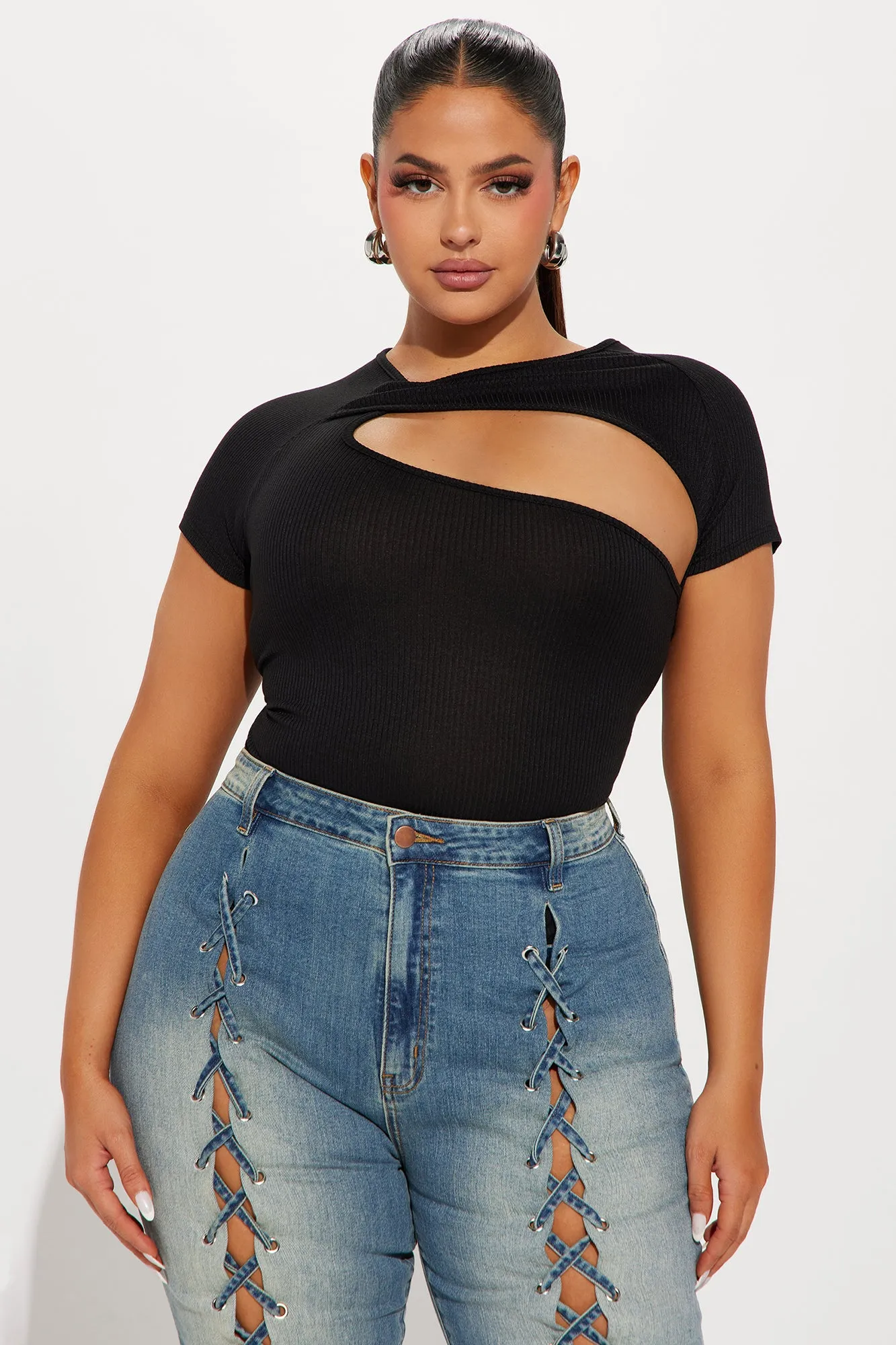 Back Again Short Sleeve Bodysuit - Black