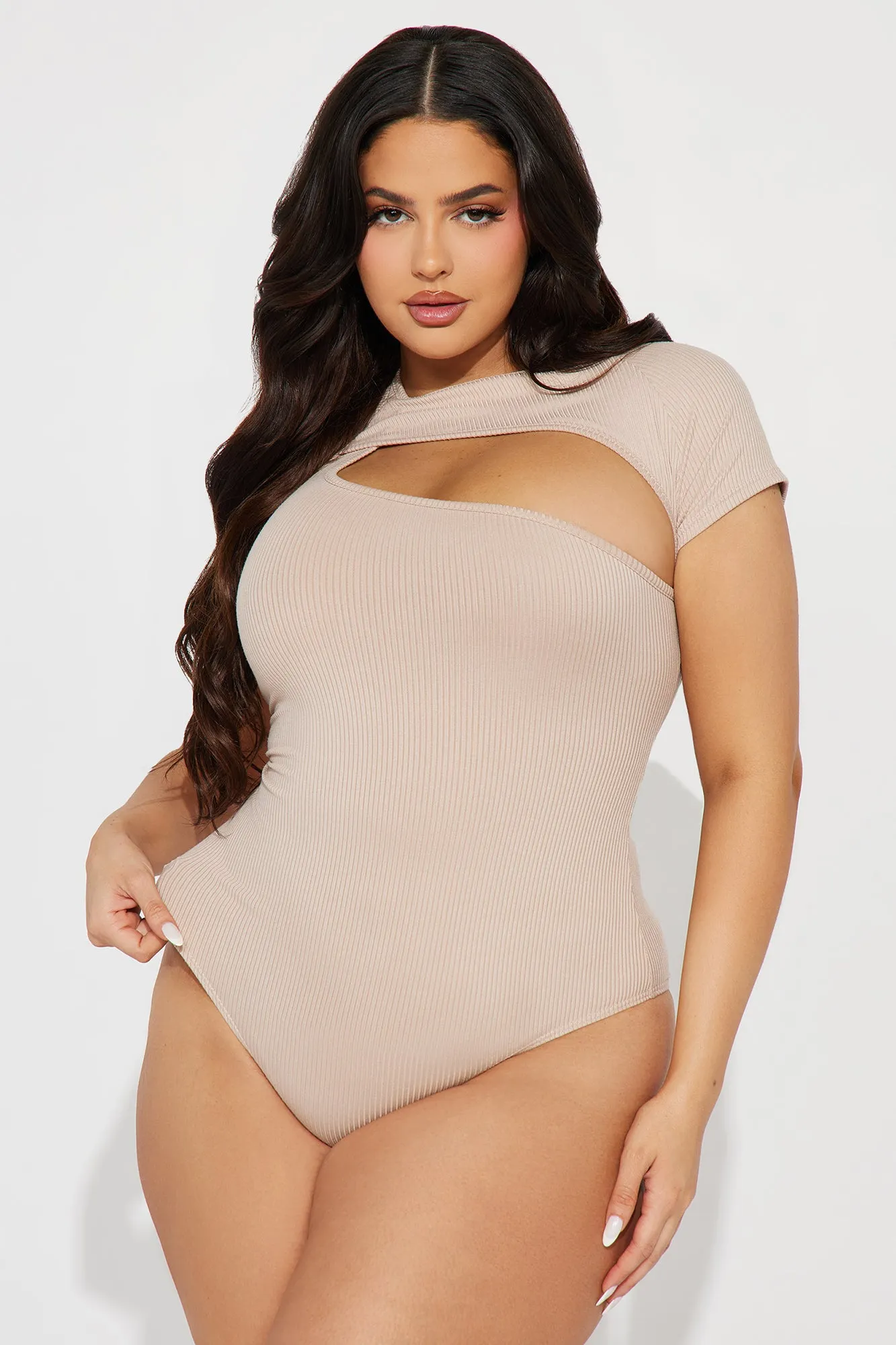 Back Again Short Sleeve Bodysuit - Taupe