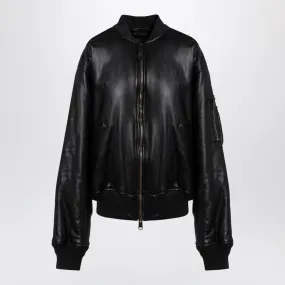 BALENCIAGA Oversized Black Leather Bomber Jacket