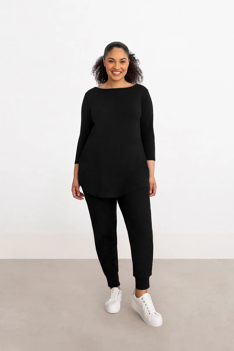 Bamboo Cotton Boat Neck Tunic | Black