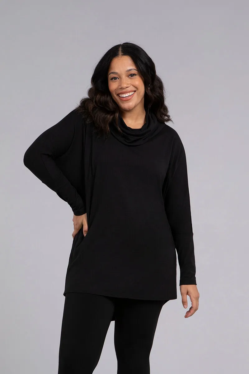 Bamboo Cotton Nu Cinch Cowl Tunic | Black