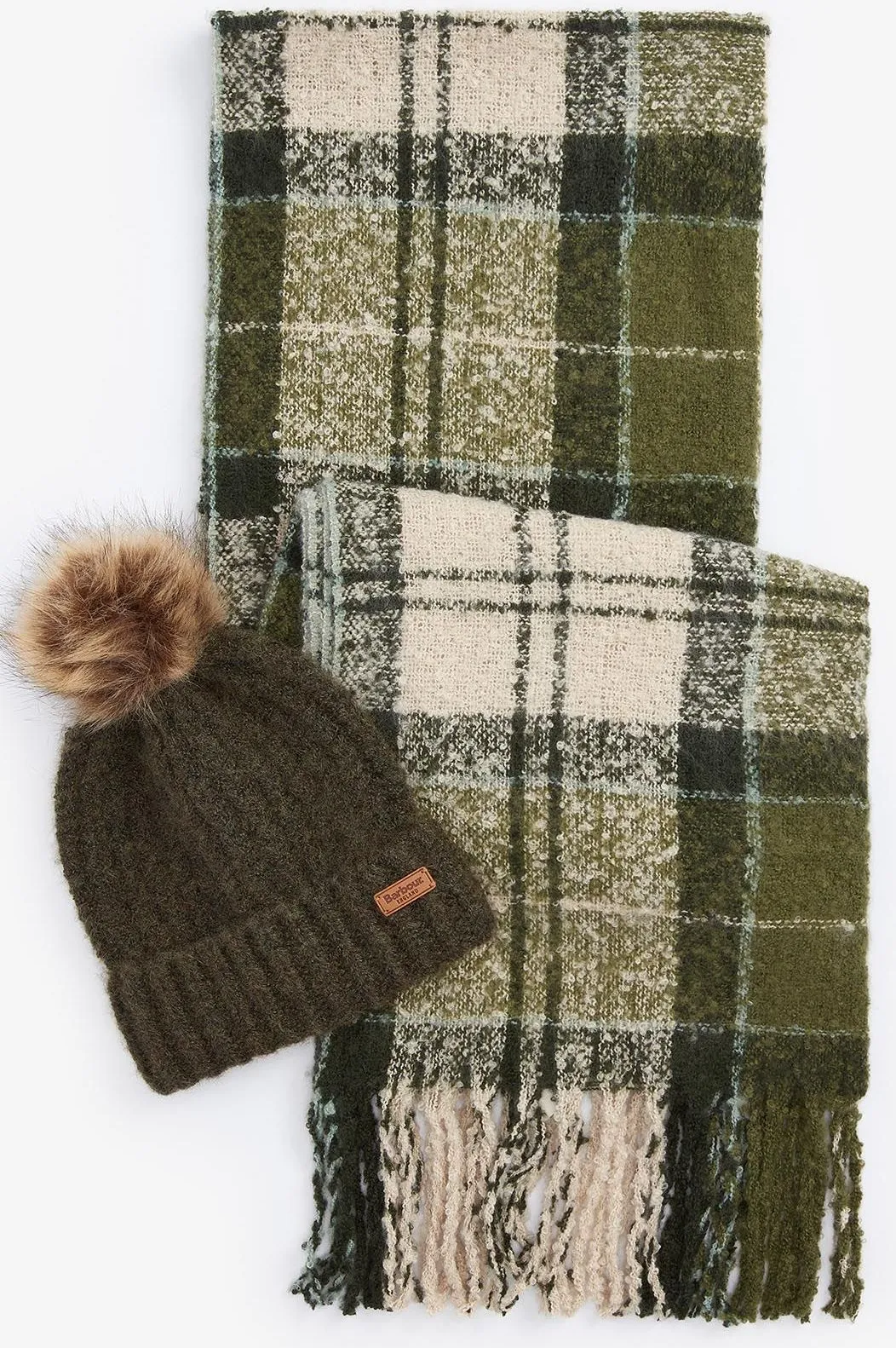 Barbour Saltburn Beanie Hat and Tartan Scarf Gift set in Ancient Loden LGS0077GN71