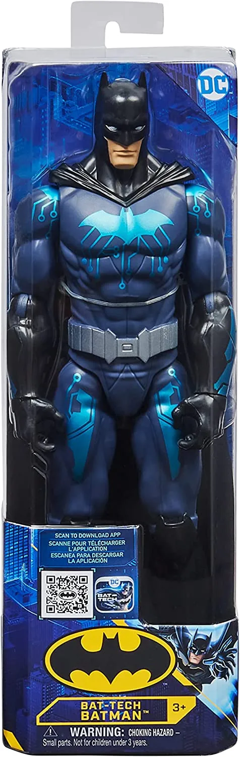 Batman 12-inch Bat-Tech Batman Action Figure (Black/Blue Suit), Kids Toys for Boys Aged 3 and up