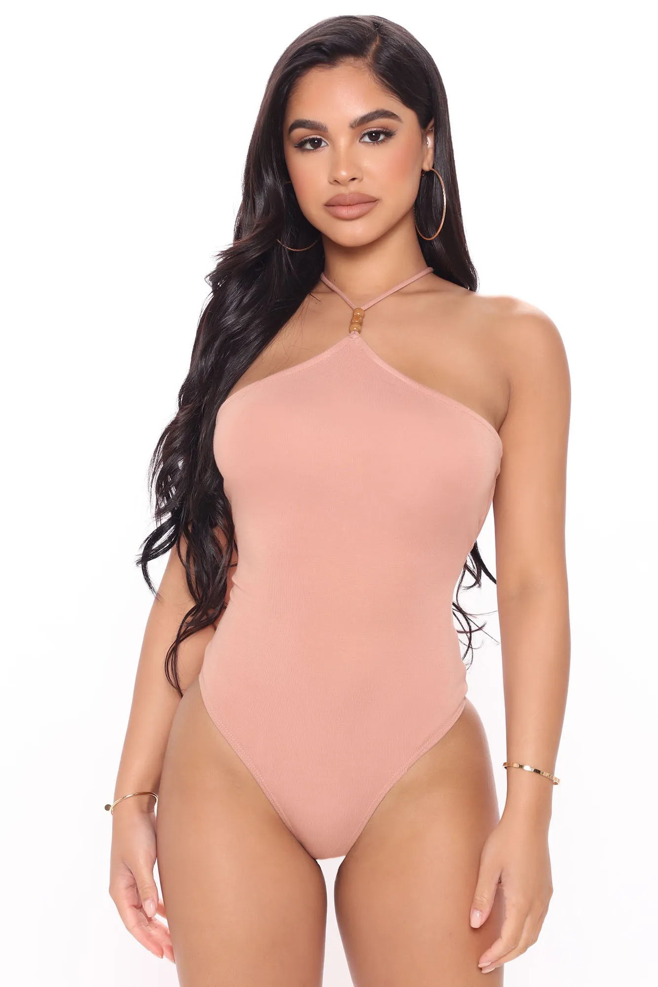 Bead To Be Seen Backless Bodysuit - Taupe