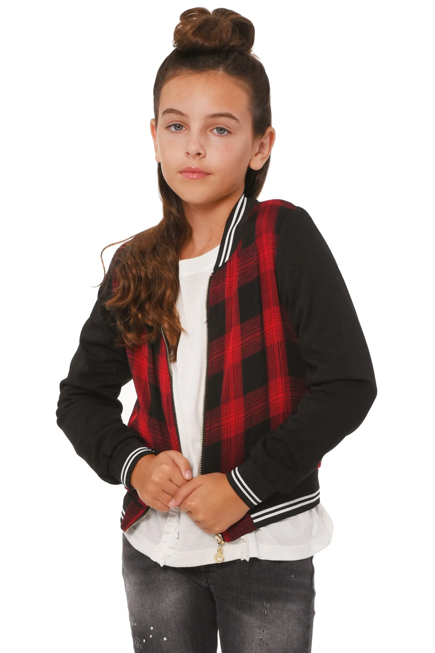 Big Girls ALL STAR Plaid Bomber Jacket