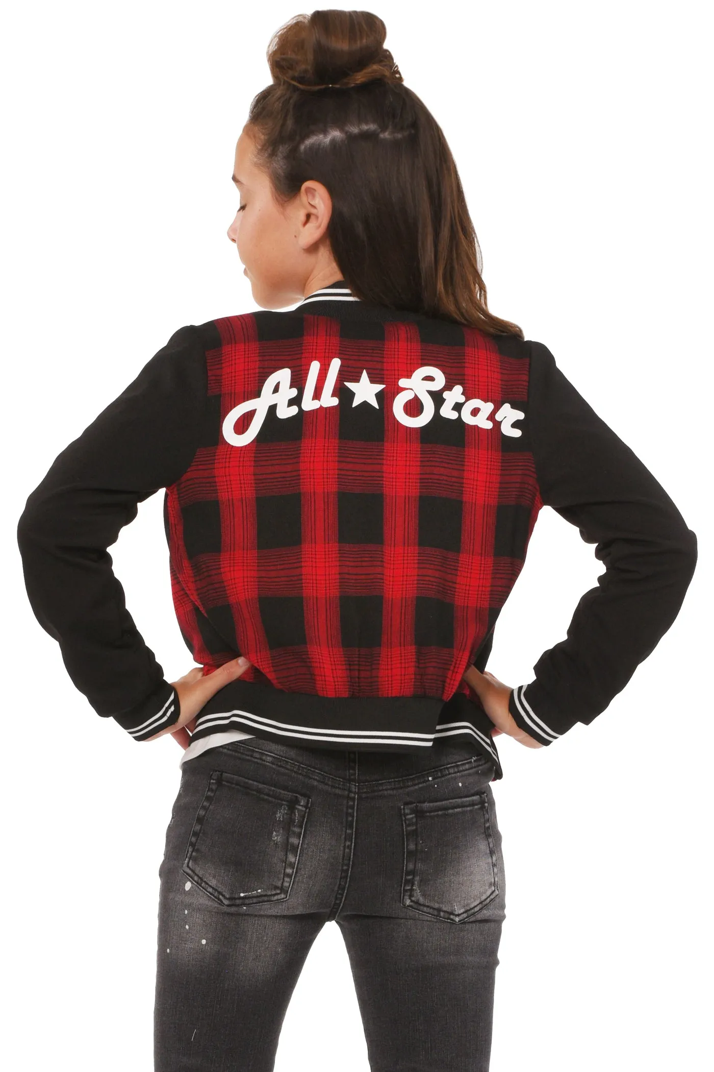 Big Girls ALL STAR Plaid Bomber Jacket